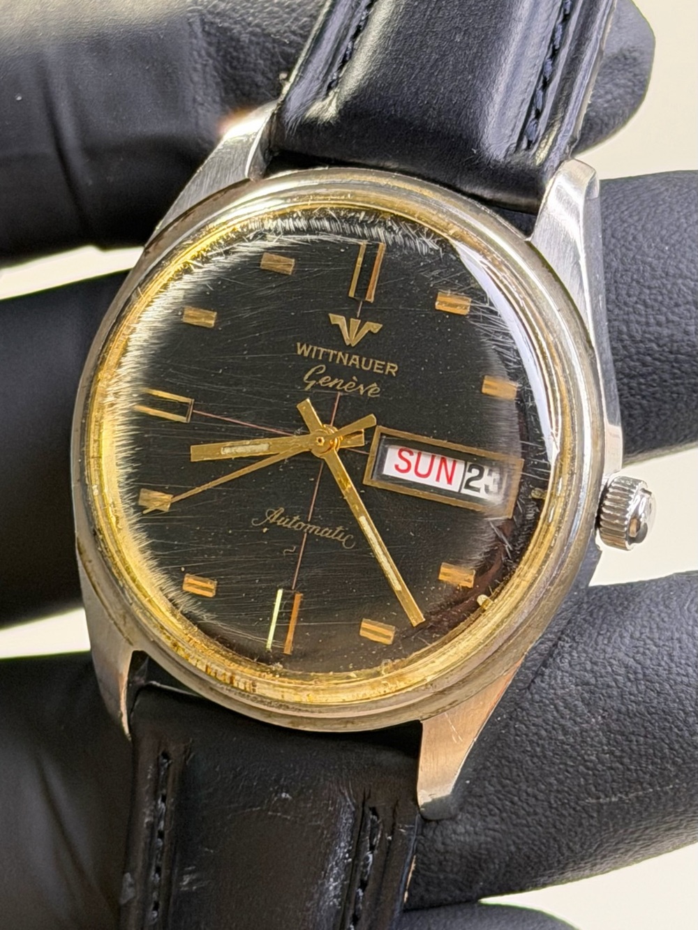 1970’s Wittnauer Genève 2873 Automatic Day-Date 10K Gold Cap 35mm Watch